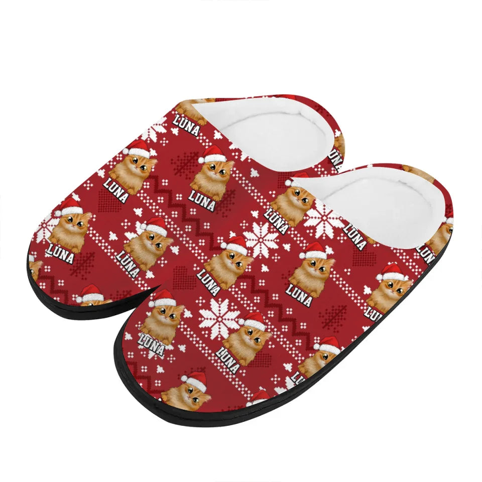 Personalized Custom Cat Slippers, Unisex Home Slippers, Christmas Gift For Her, Him, Cat Lovers